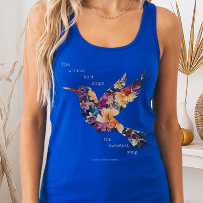 Tank Top Solid Royal / XS The Wildest Bird Sings The Sweetest Song Thoreau Women's Racerback Tank Top The Mystic Eden