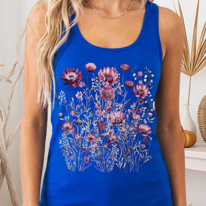 Tank Top Solid Royal / XS Wildflower Maroon Floral Women's Racerback Tank Top The Mystic Eden