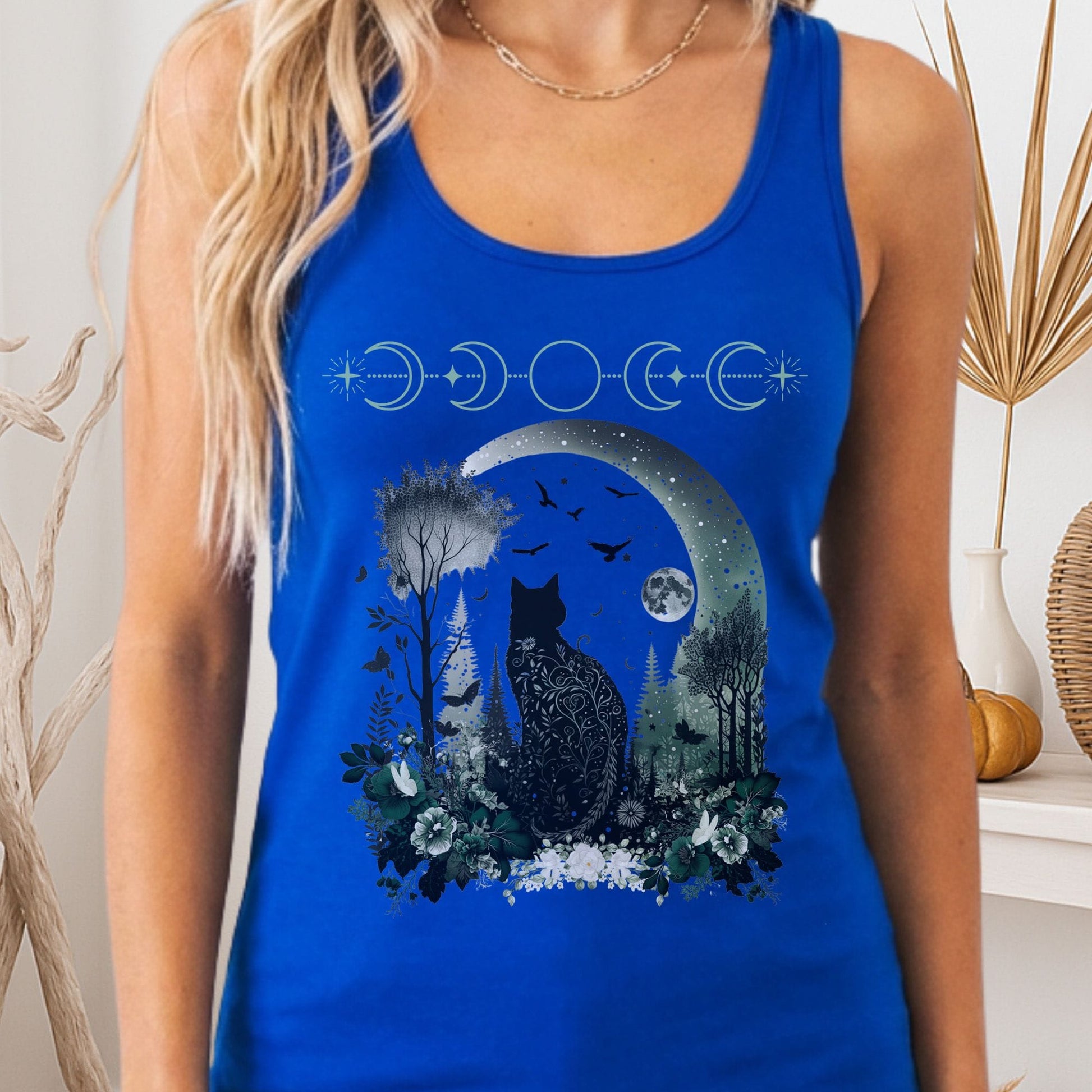 Tank Top Solid Royal / XS Witchy Black Cat Women's Racerback Tank Top The Mystic Eden