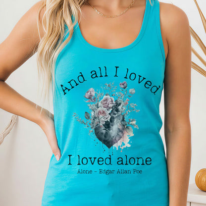Tank Top Solid Tahiti Blue / XS All I Loved I Loved Alone Poe Women's Racerback Tank Top The Mystic Eden