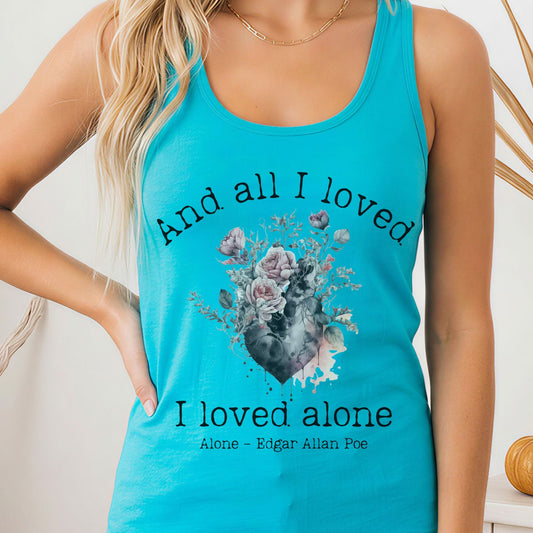 Tank Top Solid Tahiti Blue / XS All I Loved I Loved Alone Poe Women's Racerback Tank Top The Mystic Eden