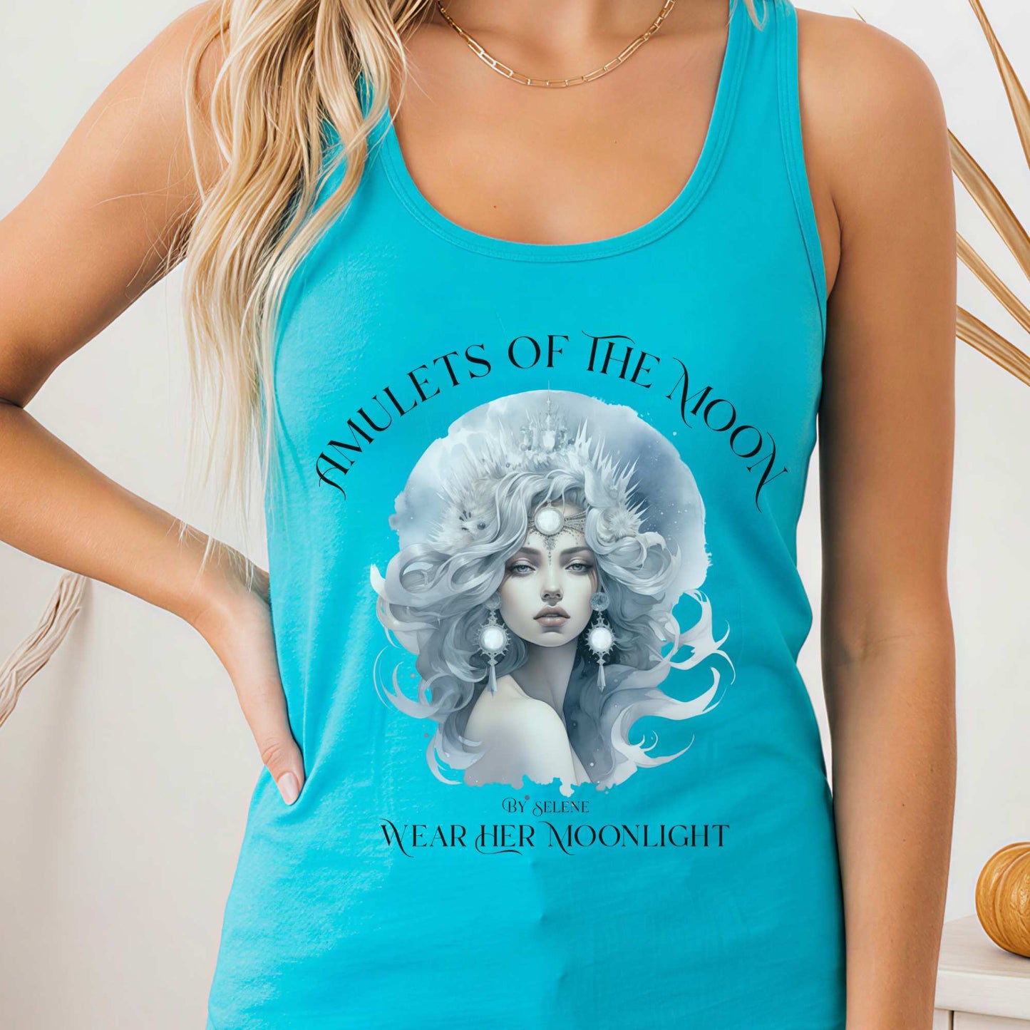 Tank Top Solid Tahiti Blue / XS Amulets of the Moon Selene Goddess Women's Racerback Tank Top The Mystic Eden
