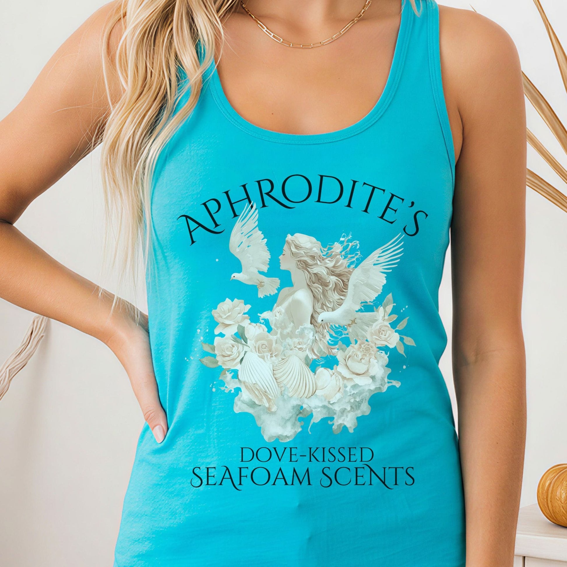 Tank Top Solid Tahiti Blue / XS Aphrodite's Dove-Kissed Seafoam Scents Women's Racerback Tank Top The Mystic Eden
