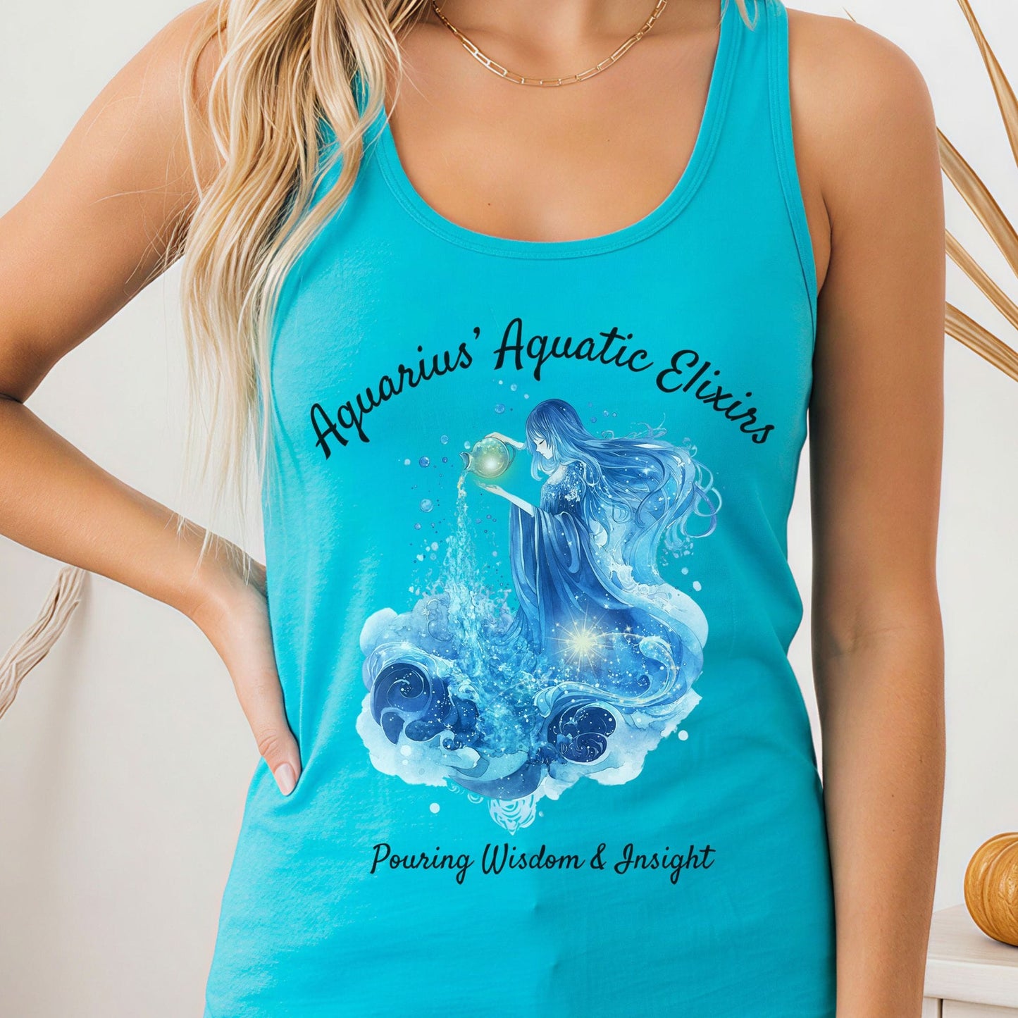 Tank Top Solid Tahiti Blue / XS Aquarius' Aquatic Elixirs Zodiac Women's Racerback Tank Top The Mystic Eden