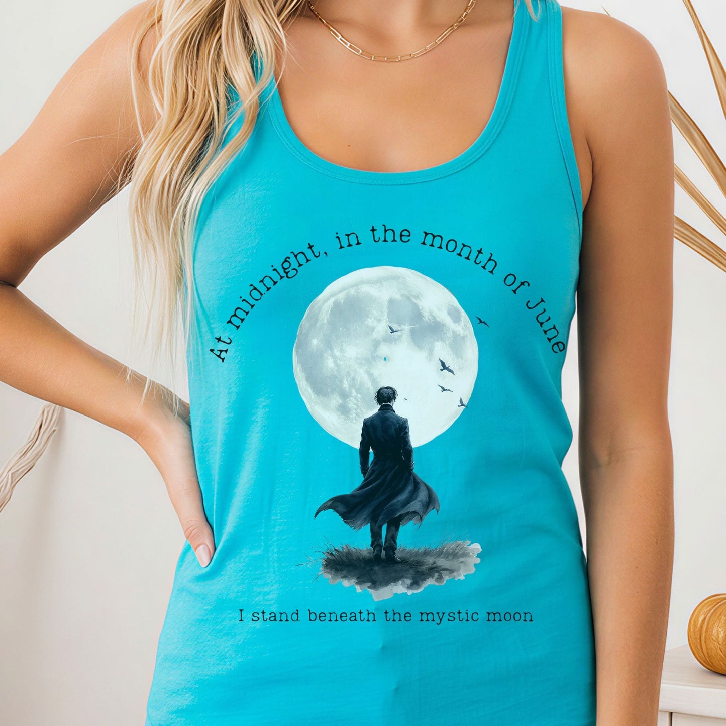 Tank Top Solid Tahiti Blue / XS At midnight in June Mystic Moon Scene Women's Lightweight Tank Top The Mystic Eden