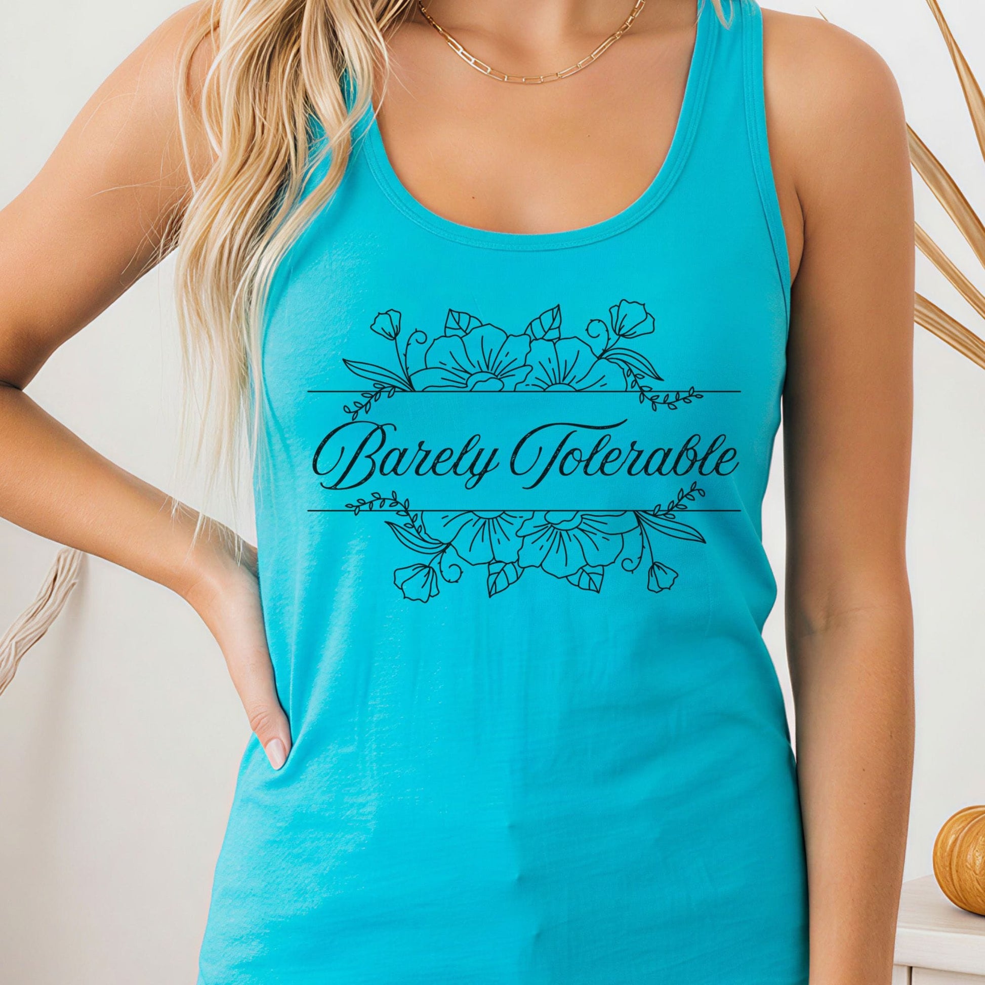 Tank Top Solid Tahiti Blue / XS Barely Tolerable Jane Austen Women's Racerback Tank Top The Mystic Eden