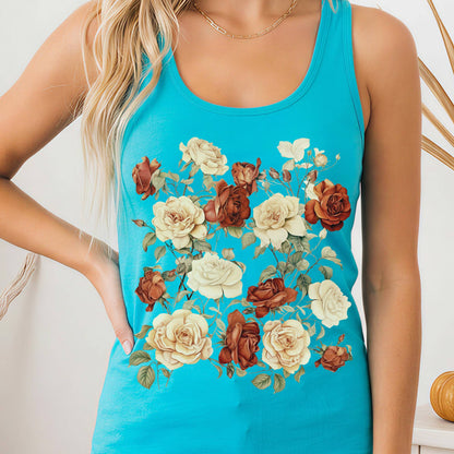 Tank Top Solid Tahiti Blue / XS Dark Academia Roses Women's Racerback Tank Top The Mystic Eden