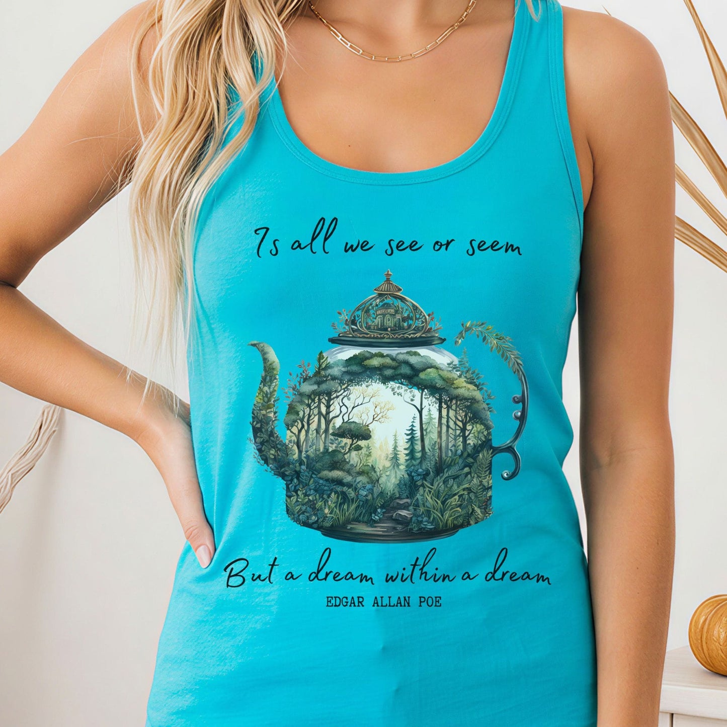 Tank Top Solid Tahiti Blue / XS Dream Within A Dream Poe Women's Racerback Tank Top The Mystic Eden