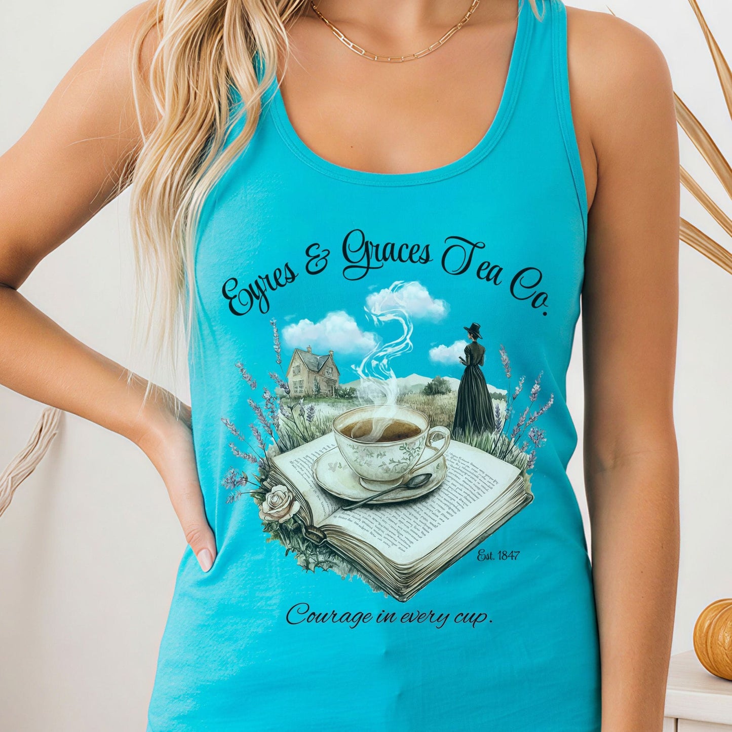 Tank Top Solid Tahiti Blue / XS Eyres & Graces Tea Co Jane Eyre Women's Racerback Tank Top The Mystic Eden