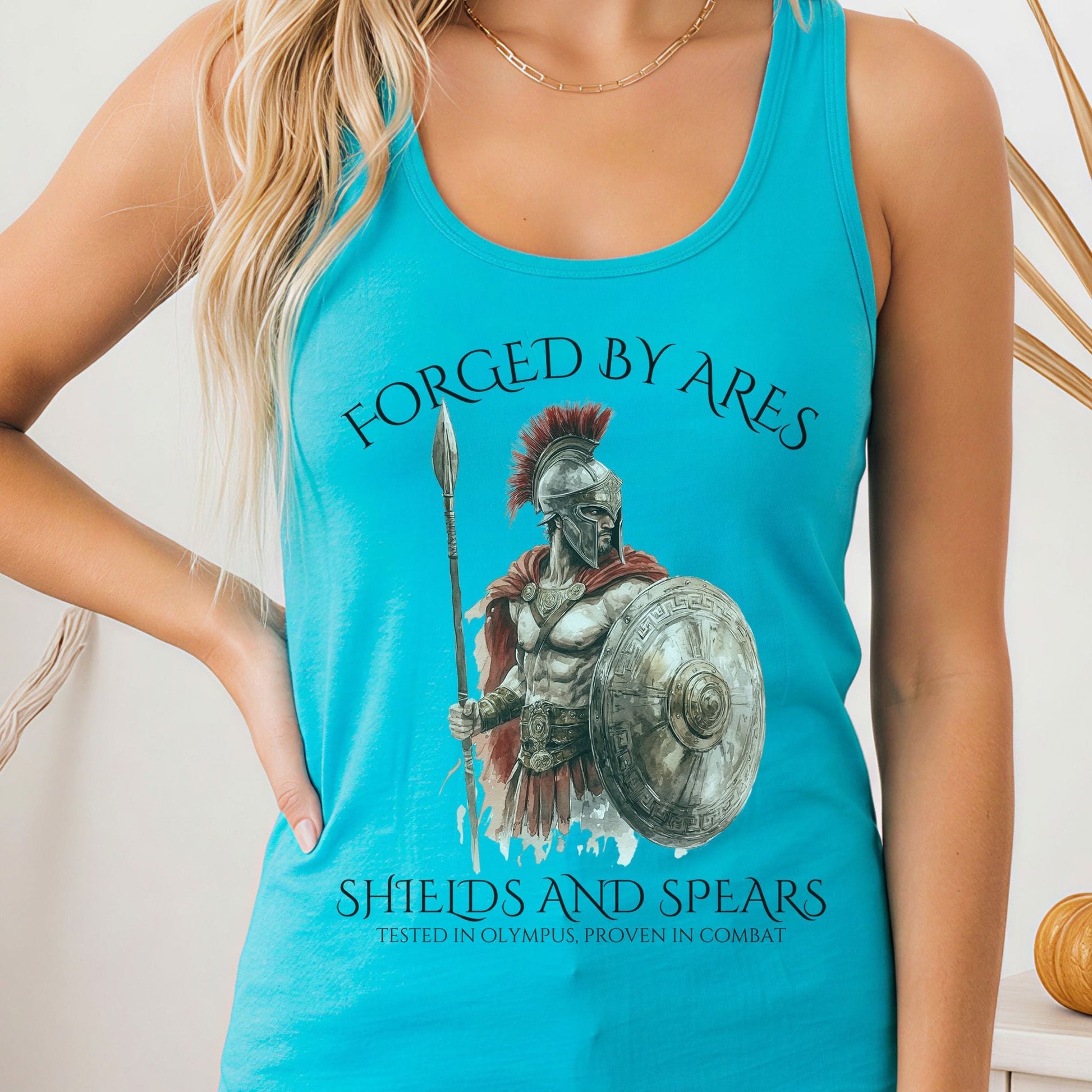 Tank Top Solid Tahiti Blue / XS Forged By Ares Shields & Spears Women's Racerback Tank Top The Mystic Eden