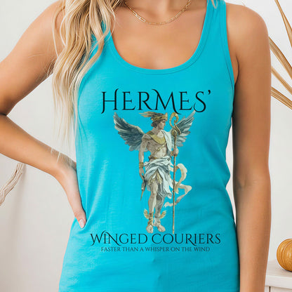 Tank Top Solid Tahiti Blue / XS Hermes' Winged Couriers Women's Racerback Tank Top The Mystic Eden