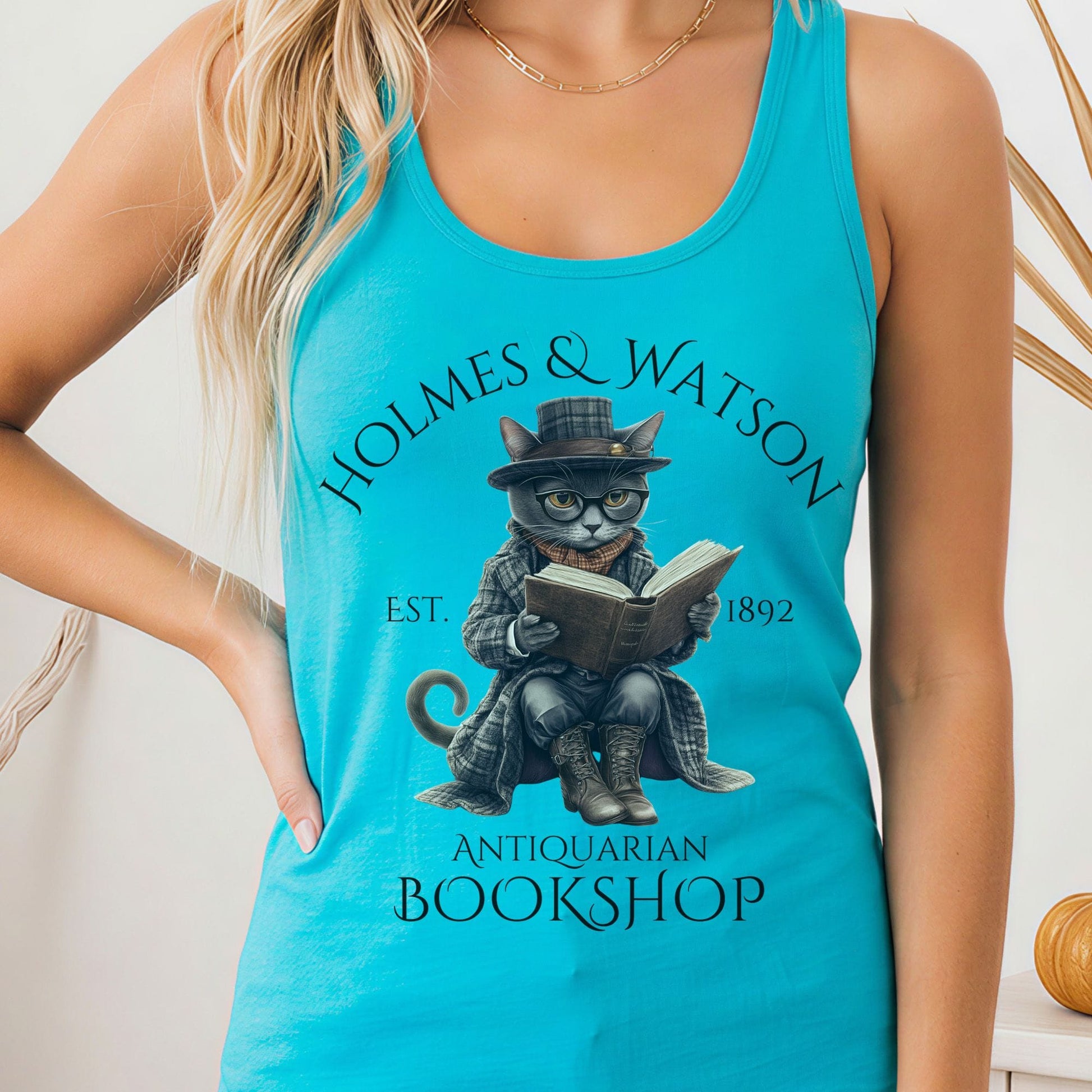 Tank Top Solid Tahiti Blue / XS Holmes & Watson Antiquarian Bookshop Sherlock Holmes Women's Racerback Tank Top The Mystic Eden