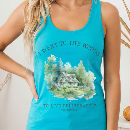 Tank Top Solid Tahiti Blue / XS I Went To The Woods Thoreau Women's Racerback Lightweight Tank Top The Mystic Eden