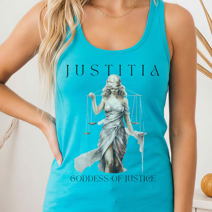 Tank Top Solid Tahiti Blue / XS Justitia Goddess of Justice Mythology Women's Racerback Tank Top The Mystic Eden