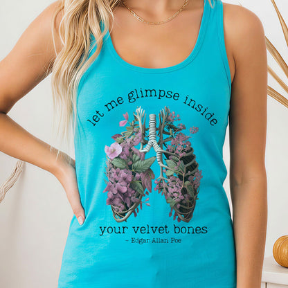 Tank Top Solid Tahiti Blue / XS Let Me Glimpse Inside Your Velvet Bones Women's Racerback Tank Top The Mystic Eden
