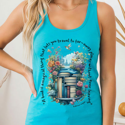 Tank Top Solid Tahiti Blue / XS Magical Book Women's Racerback Lightweight Tank Top The Mystic Eden