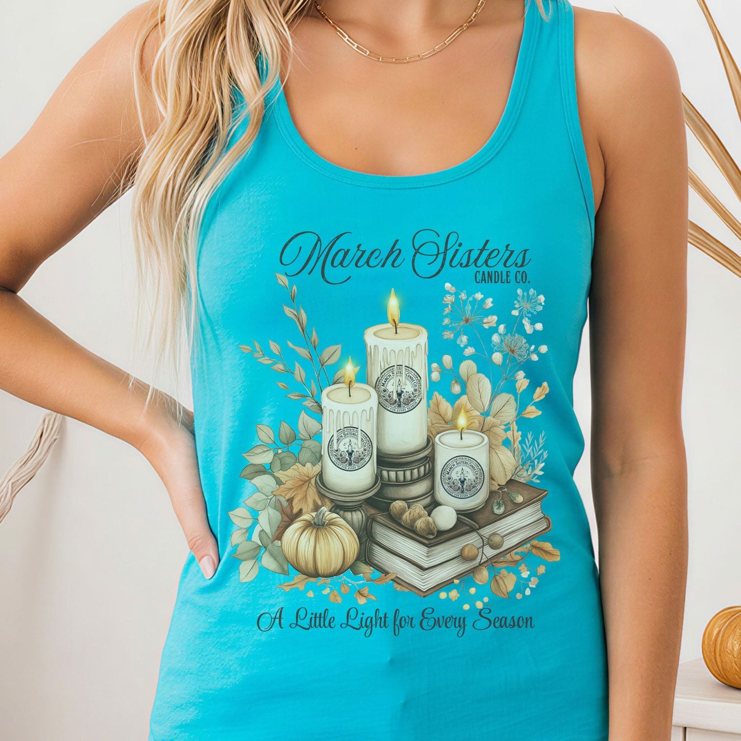 Tank Top Solid Tahiti Blue / XS March Sisters Candle Co Little Women Racerback Women's Tank Top The Mystic Eden