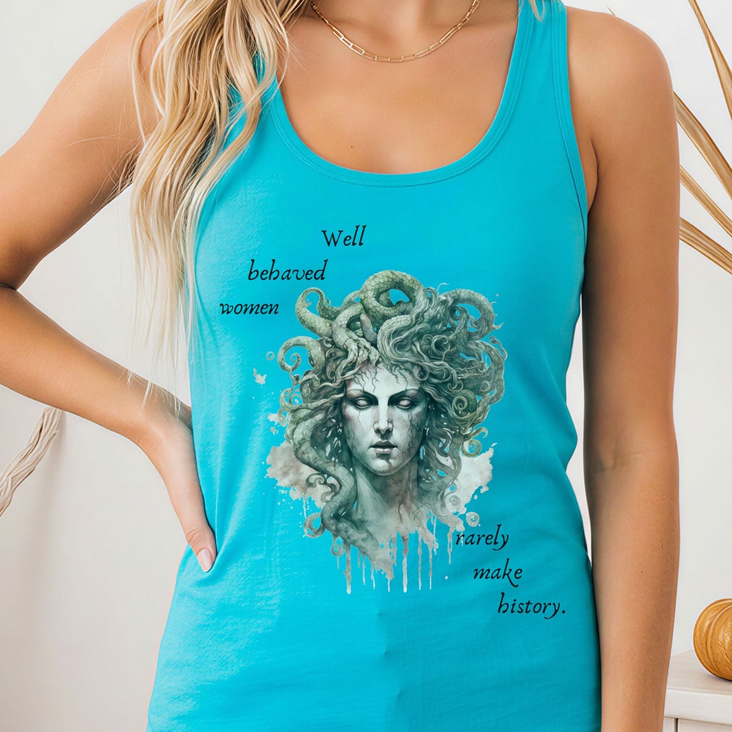 Tank Top Solid Tahiti Blue / XS Medusa Greek Mythology Women's Lightweight Racerback Tank Top The Mystic Eden