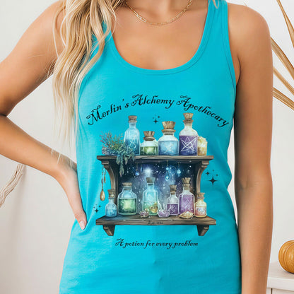 Tank Top Solid Tahiti Blue / XS Merlin's Alchemy Apothecary Women's Racerback Tank Top The Mystic Eden