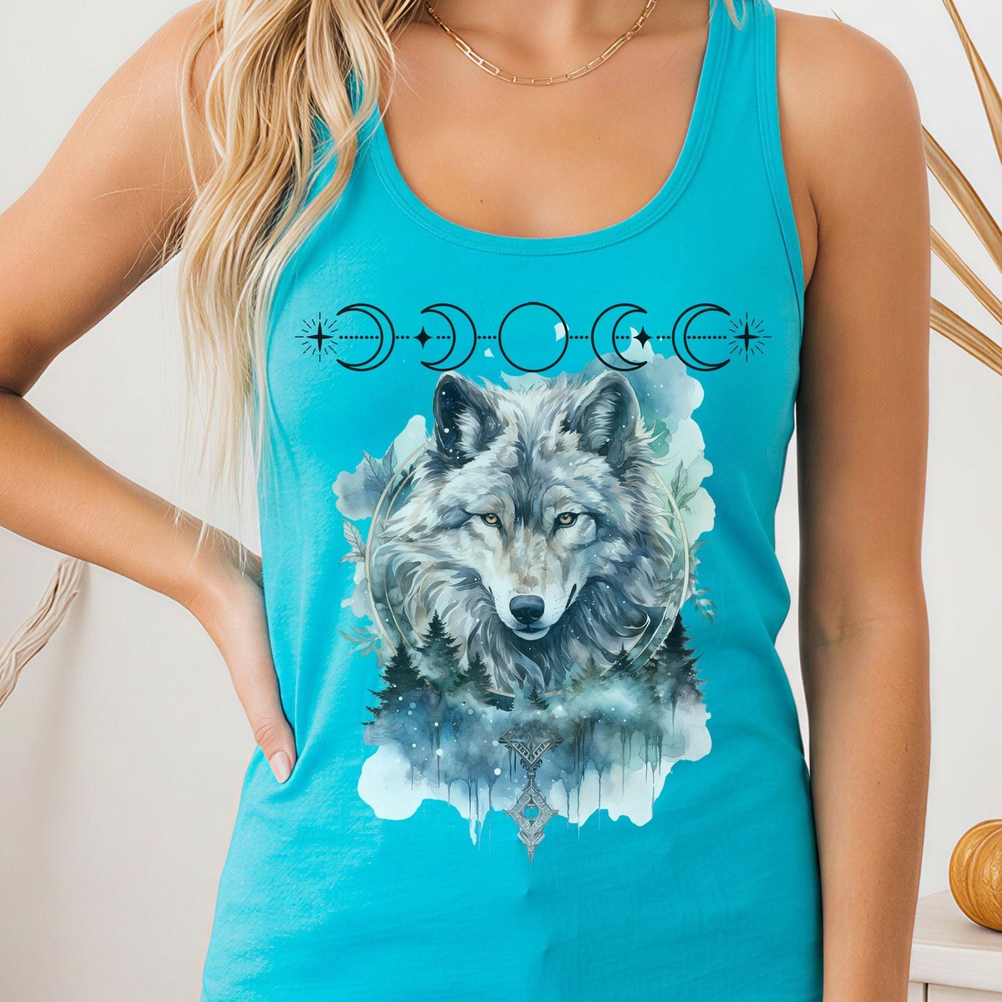 Tank Top Solid Tahiti Blue / XS Moonlit Wolf Women’s Racerback Tank Top The Mystic Eden