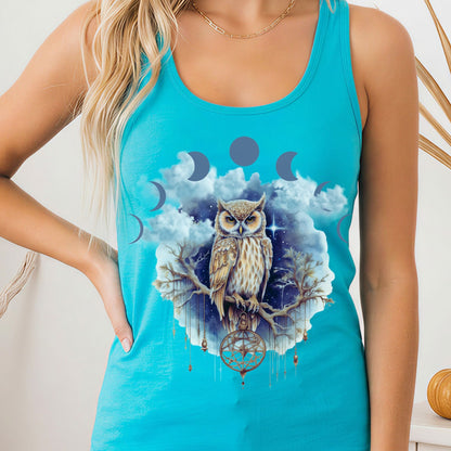 Tank Top Solid Tahiti Blue / XS Mystical Owl Women's Racerback Tank Top The Mystic Eden