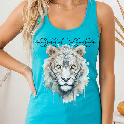 Tank Top Solid Tahiti Blue / XS Mystical White Tiger Women's Racerback Tank Top The Mystic Eden