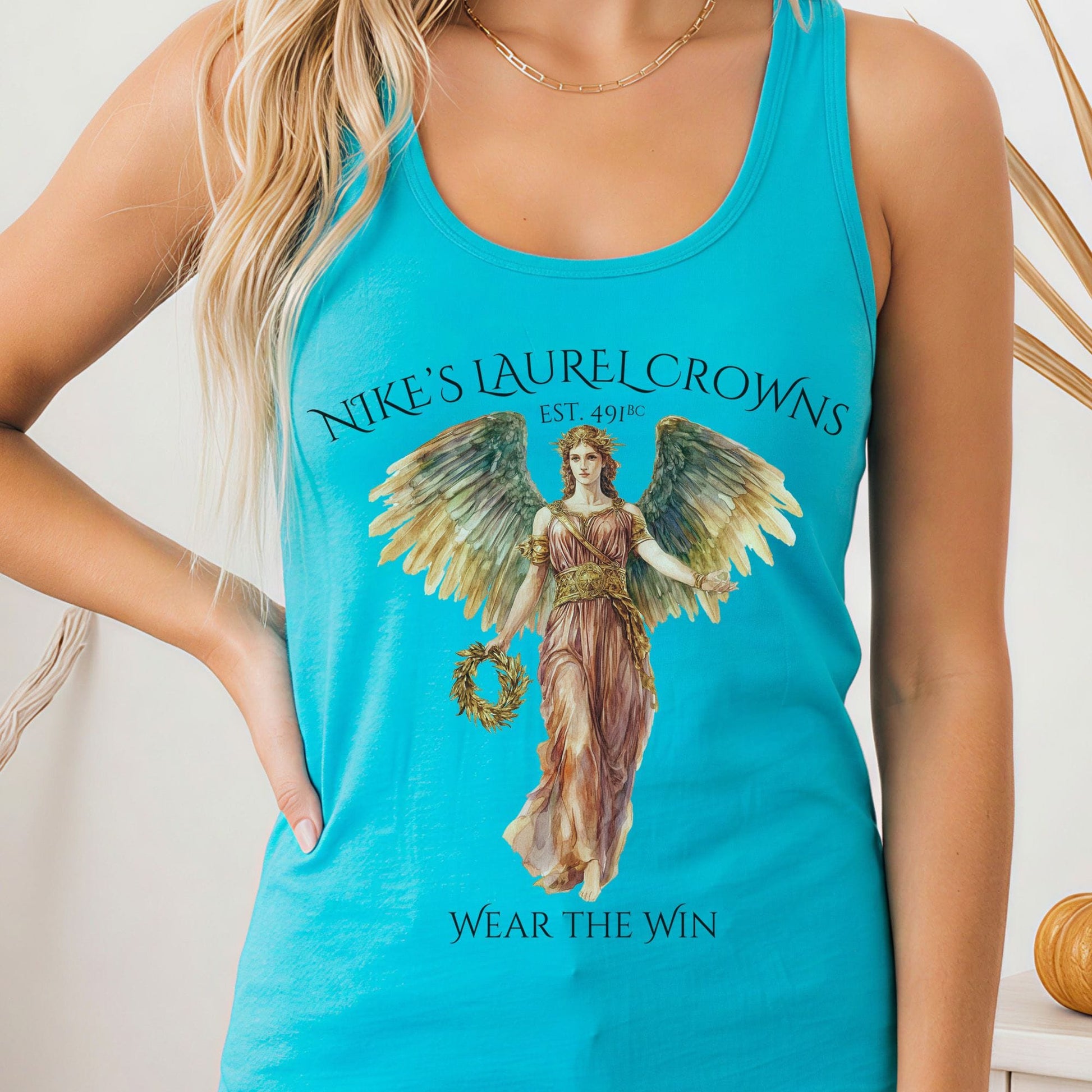 Tank Top Solid Tahiti Blue / XS Nike's Laurel Crowns Women's Racerback Tank Top The Mystic Eden