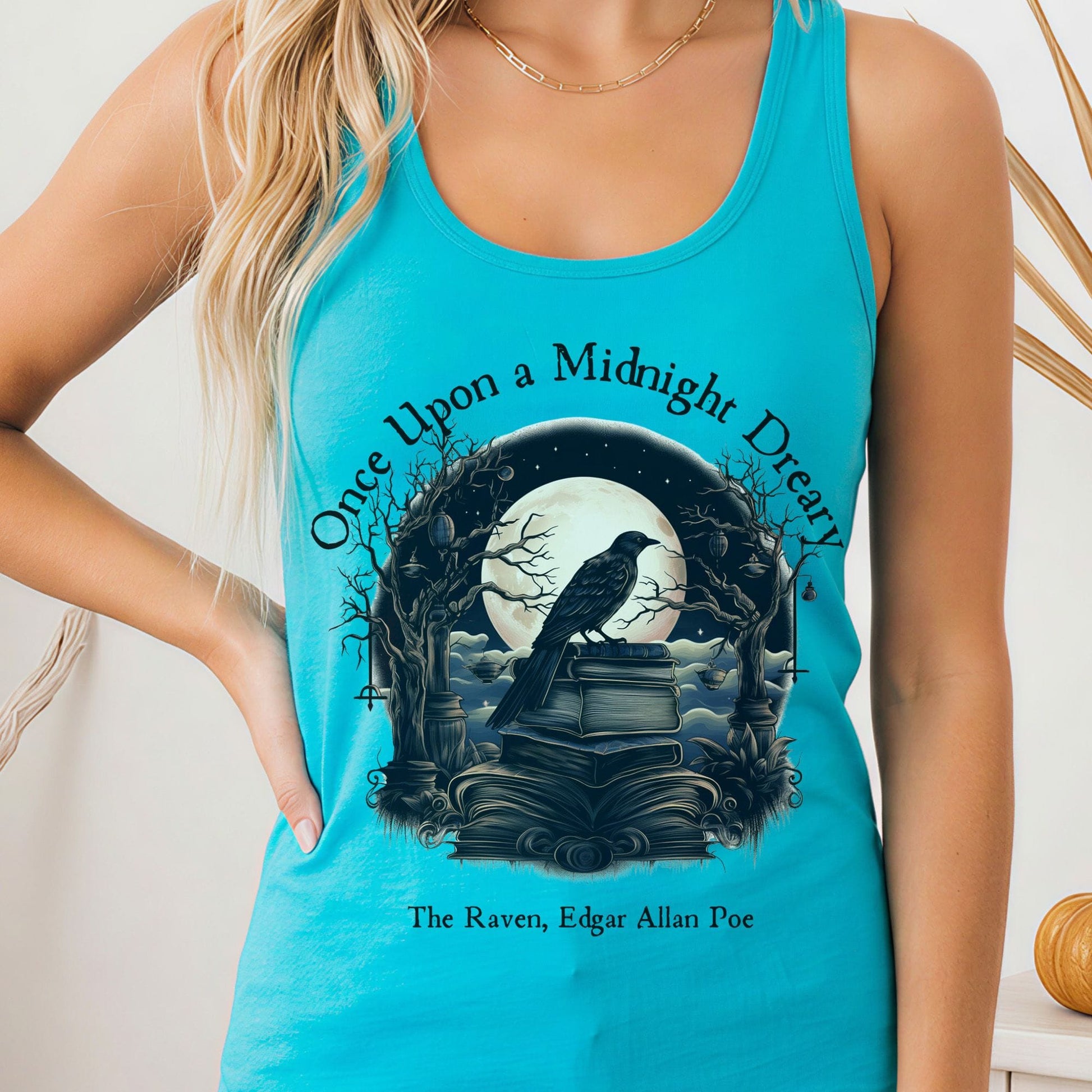 Tank Top Solid Tahiti Blue / XS Once Upon a Midnight Dreary Poe Women's Racerback Tank Top The Mystic Eden