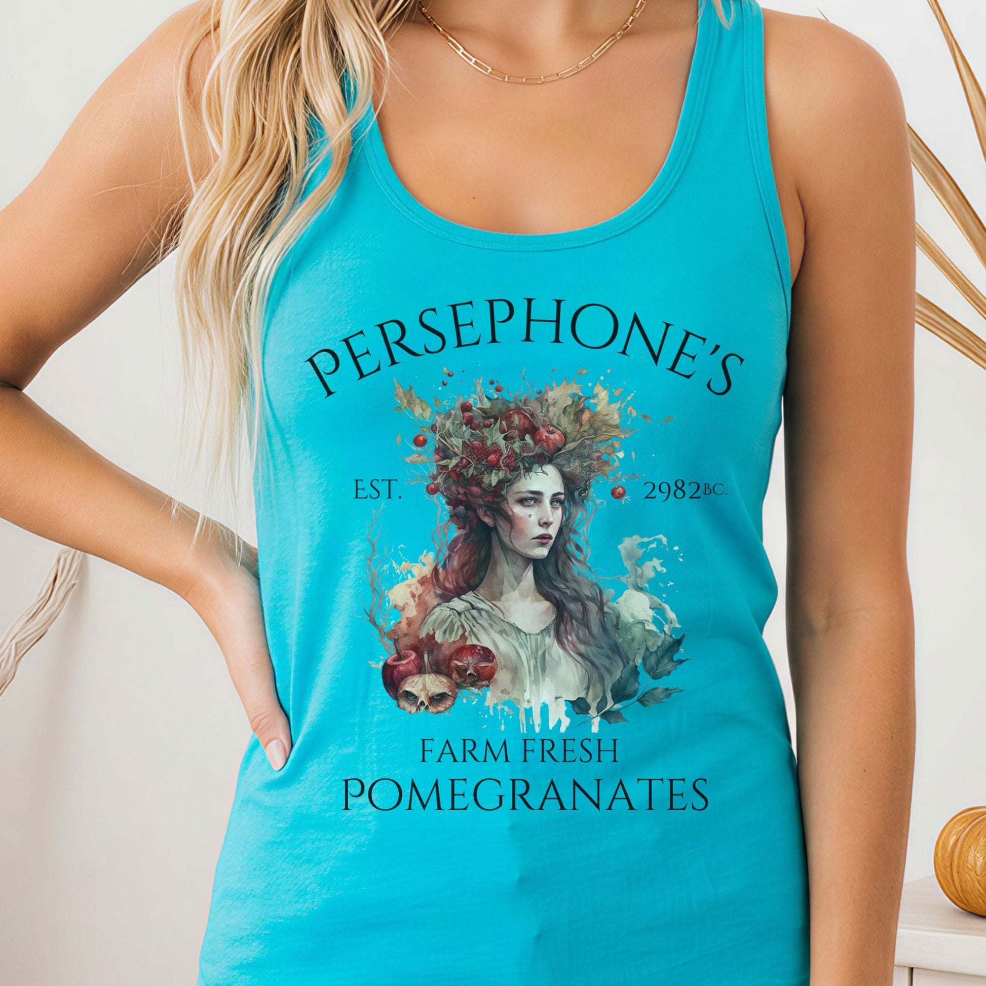 Tank Top Solid Tahiti Blue / XS Persephone's 2982 BC Greek Mythology Women's Racerback Tank Top The Mystic Eden