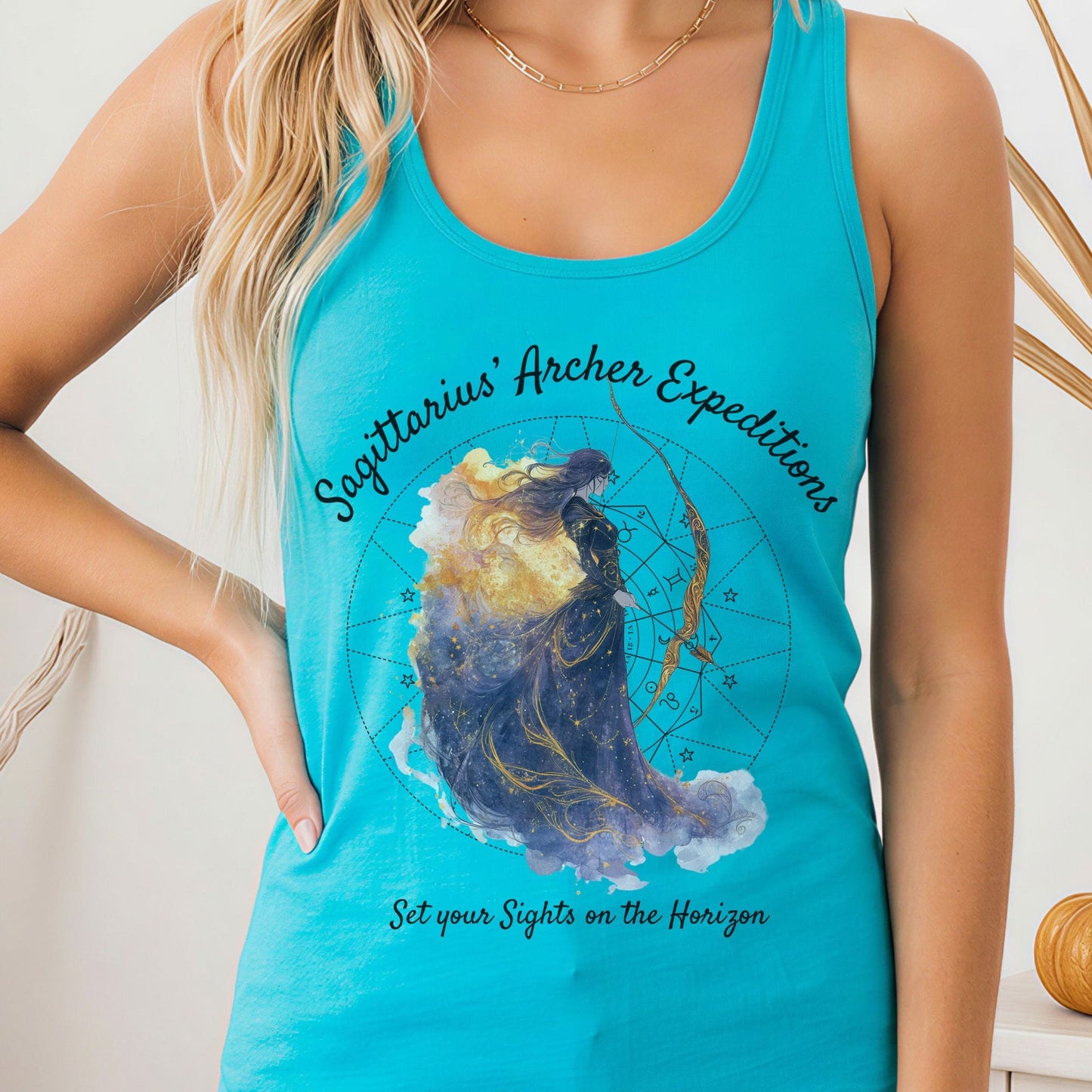 Tank Top Solid Tahiti Blue / XS Sagittarius' Archer Expeditions Zodiac Women's Racerback Tank Top The Mystic Eden