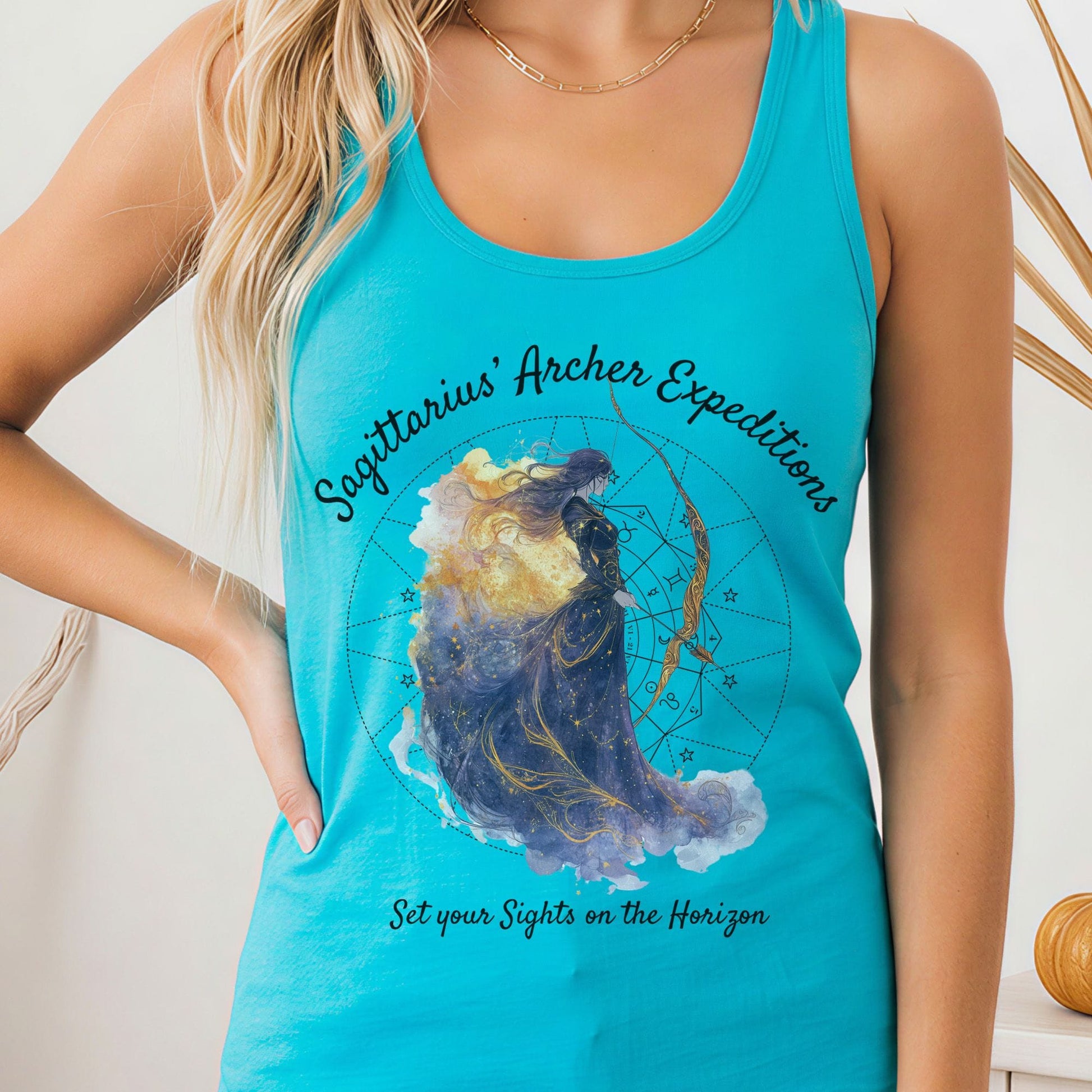 Tank Top Solid Tahiti Blue / XS Sagittarius' Archer Expeditions Zodiac Women's Racerback Tank Top The Mystic Eden