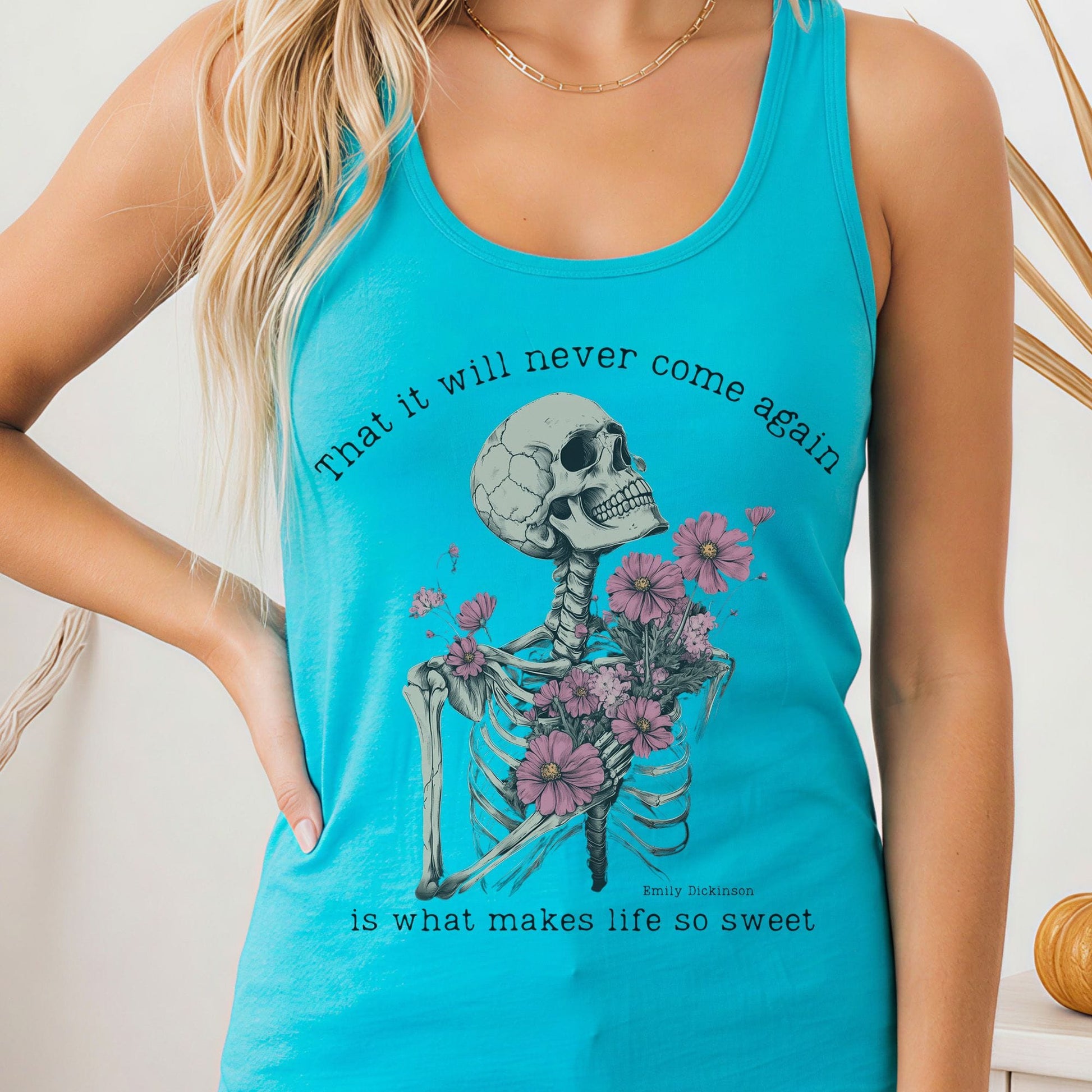 Tank Top Solid Tahiti Blue / XS That It Will Never Come Again Emily Dickinson Women's Racerback Tank Top The Mystic Eden