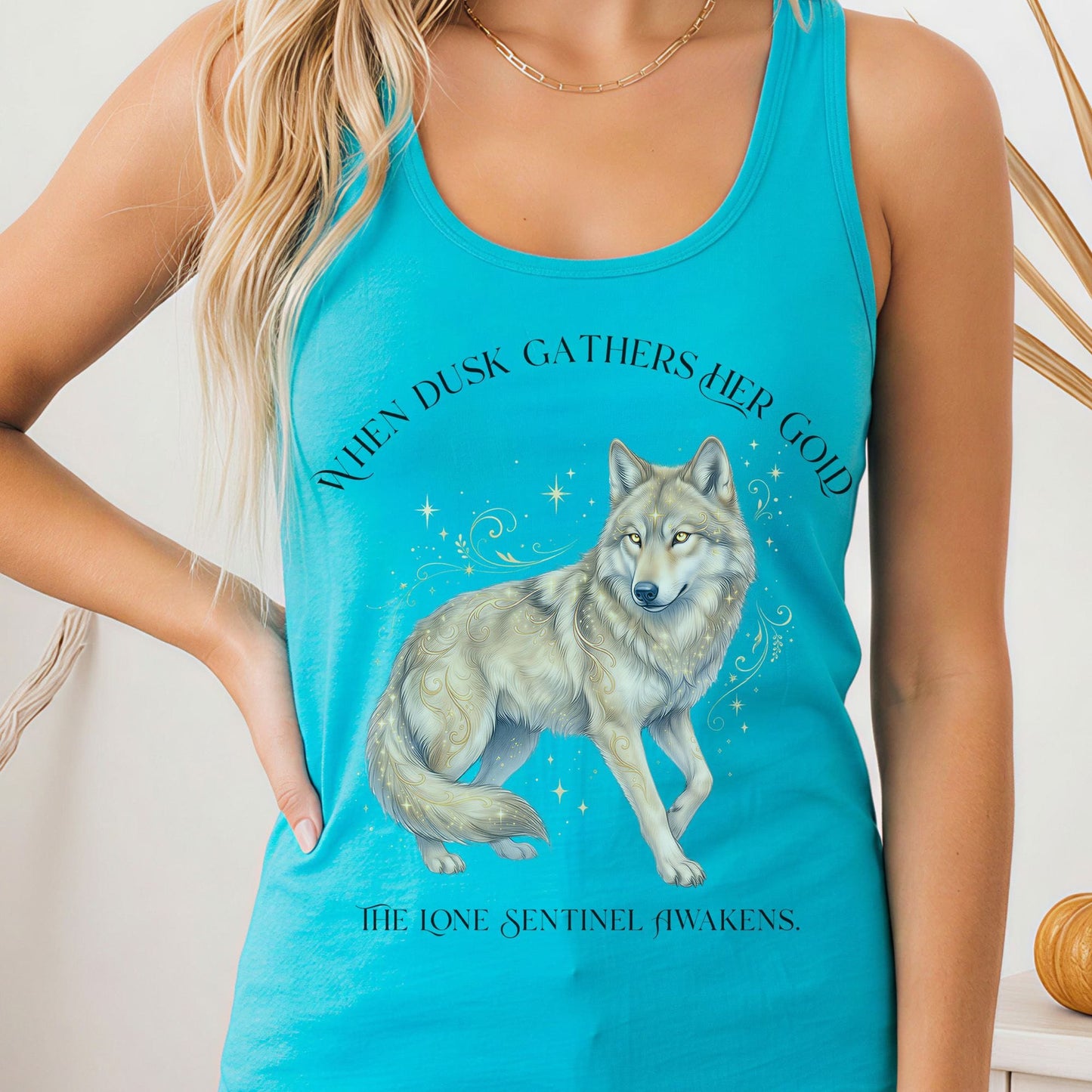Tank Top Solid Tahiti Blue / XS When Dusk Gathers Her Gold Mystical Wolf Women's Lightweight Tank Top The Mystic Eden