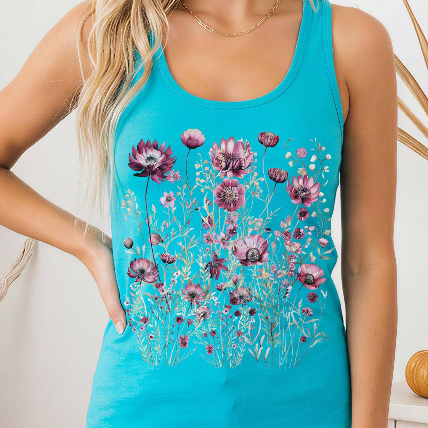 Tank Top Solid Tahiti Blue / XS Wildflower Maroon Floral Women's Racerback Tank Top The Mystic Eden