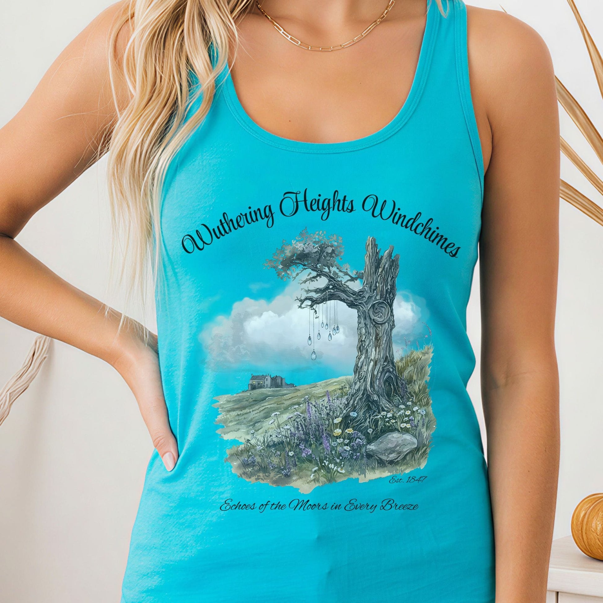 Tank Top Solid Tahiti Blue / XS Wuthering Heights Windchimes Women's Racerback Tank Top The Mystic Eden