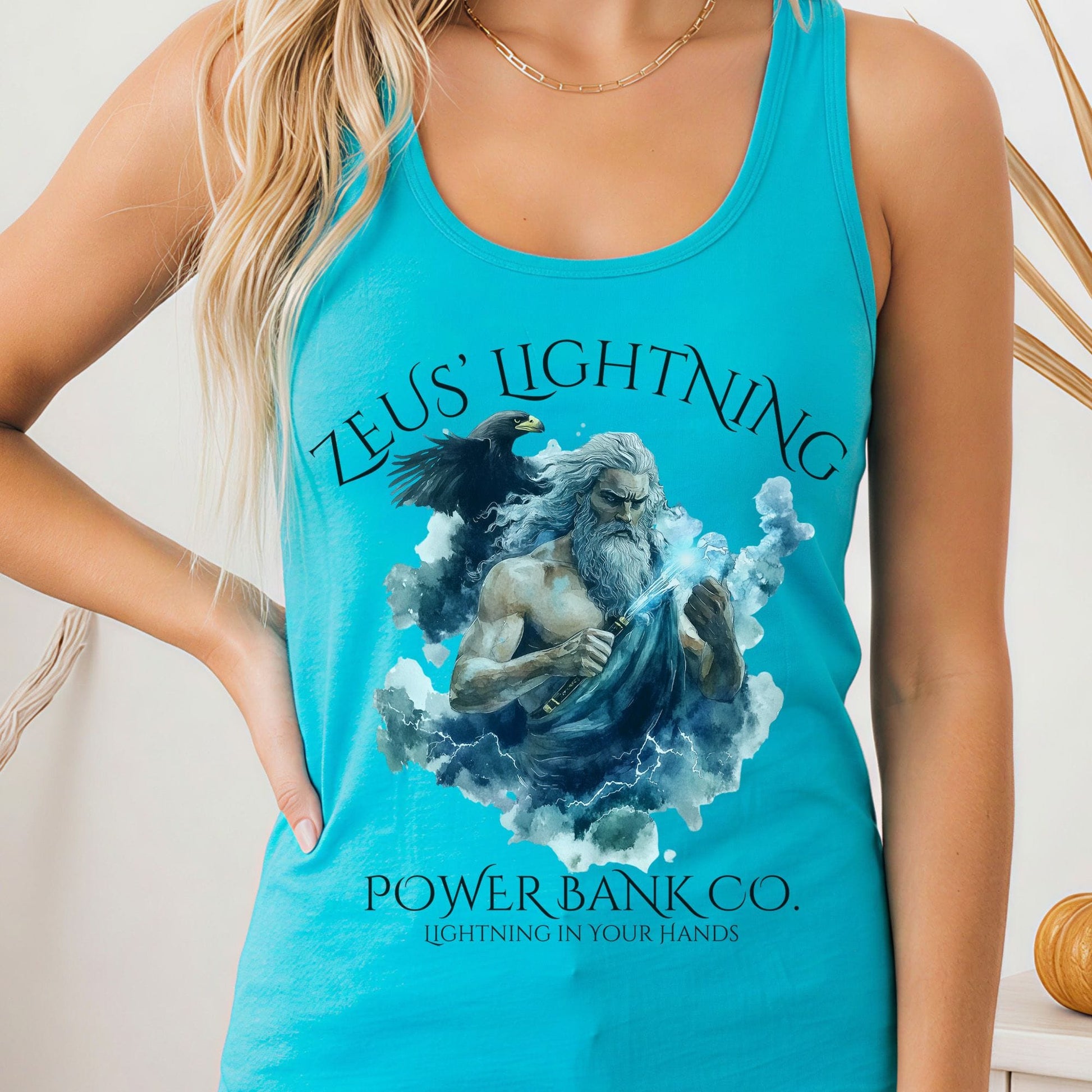 Tank Top Solid Tahiti Blue / XS Zeus' Lightning Power Bank Co. Women's Racerback Tank Top The Mystic Eden