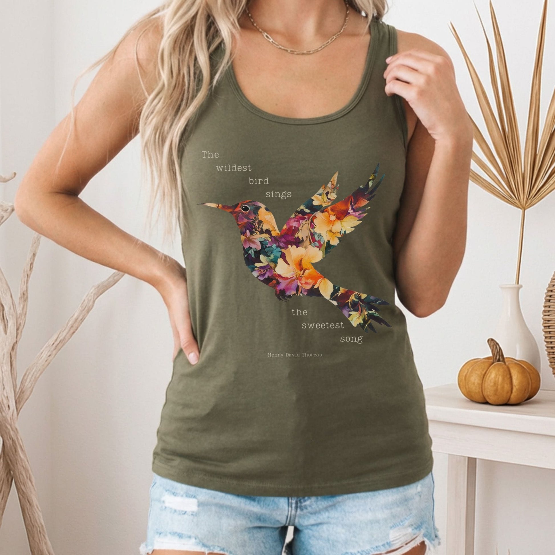 Tank Top The Wildest Bird Sings The Sweetest Song Thoreau Women's Racerback Tank Top The Mystic Eden