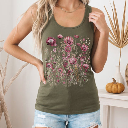 Tank Top Wildflower Maroon Floral Women's Racerback Tank Top The Mystic Eden