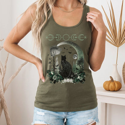 Tank Top Witchy Black Cat Women's Racerback Tank Top The Mystic Eden