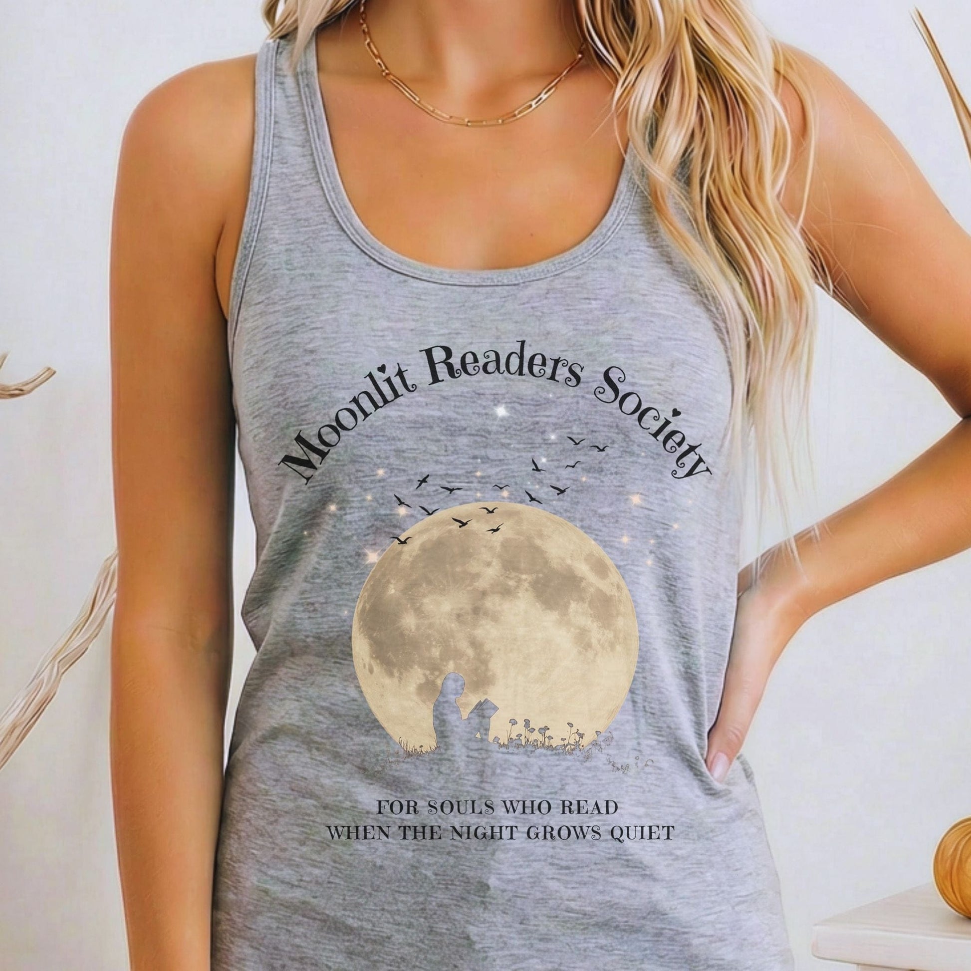 Tank Tops Heather Grey / XS Moonlit Readers Society Enchanted Moon Scene Women's Lightweight Tank Top The Mystic Eden