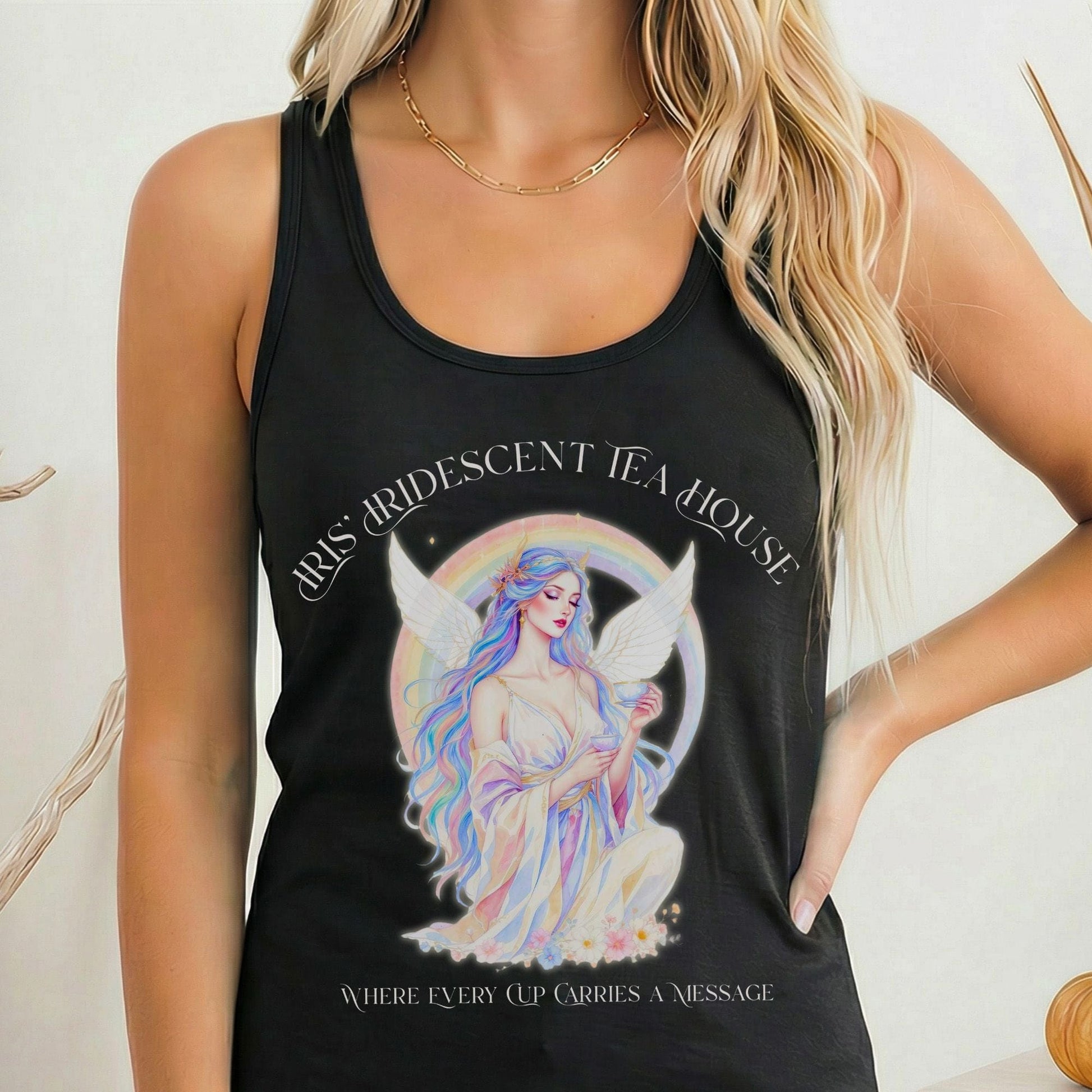 Tank Tops Solid Black / XS Iris' Iridescent Tea House Angel Women's Lightweight Tank Top The Mystic Eden