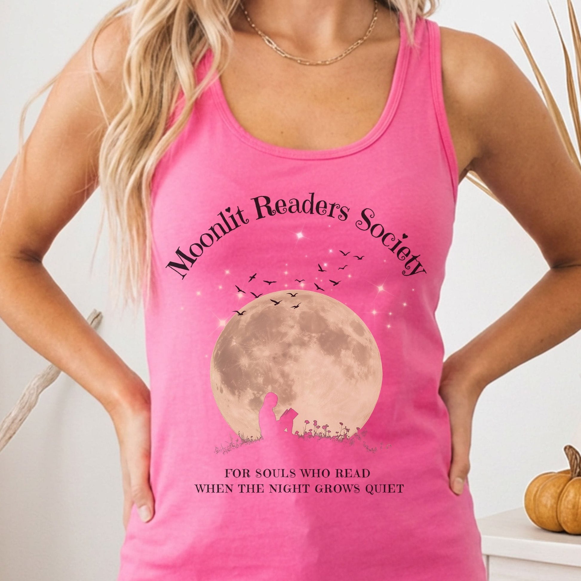 Tank Tops Solid Hot Pink / XS Moonlit Readers Society Enchanted Moon Scene Women's Lightweight Tank Top The Mystic Eden