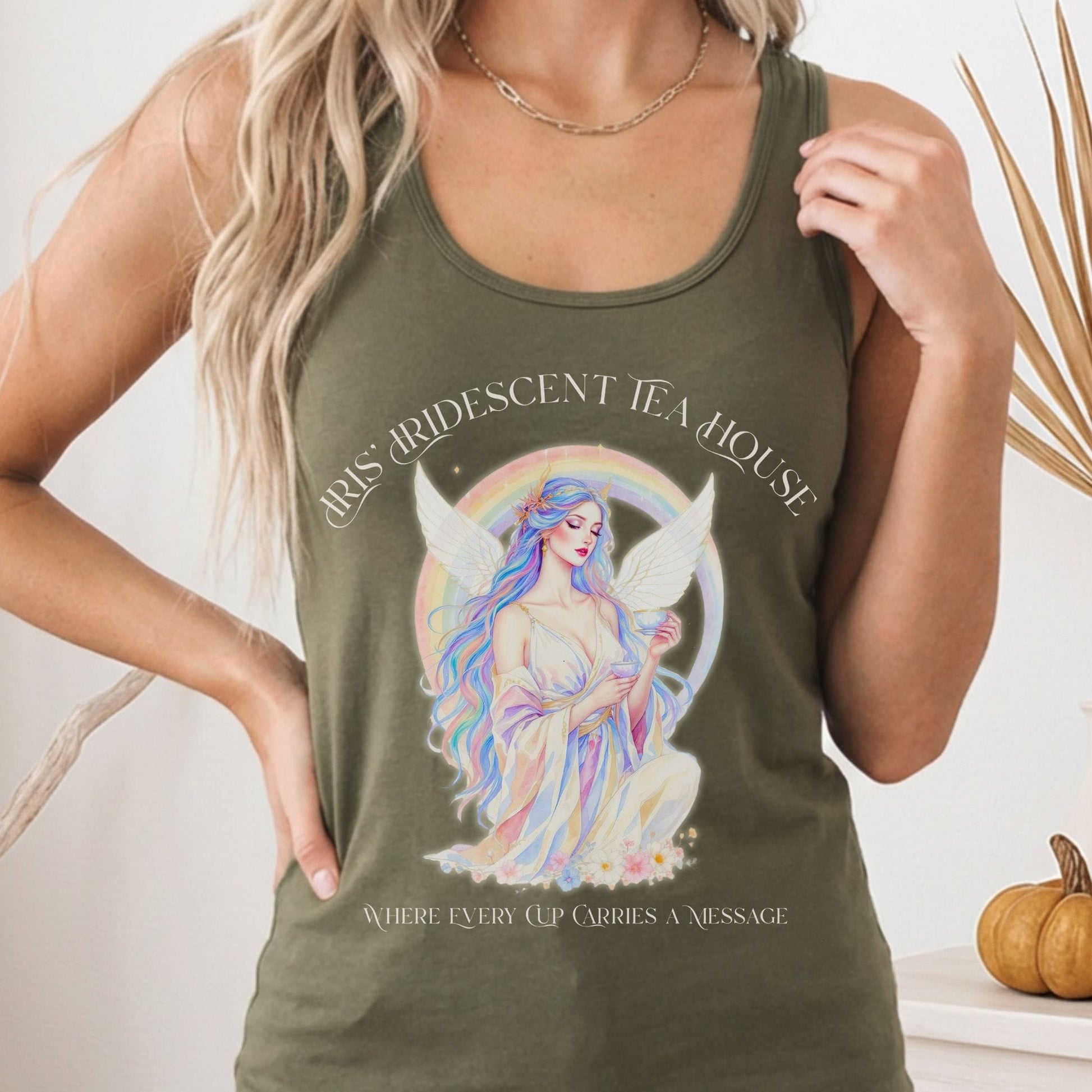 Tank Tops Solid Military Green / XS Iris' Iridescent Tea House Angel Women's Lightweight Tank Top The Mystic Eden