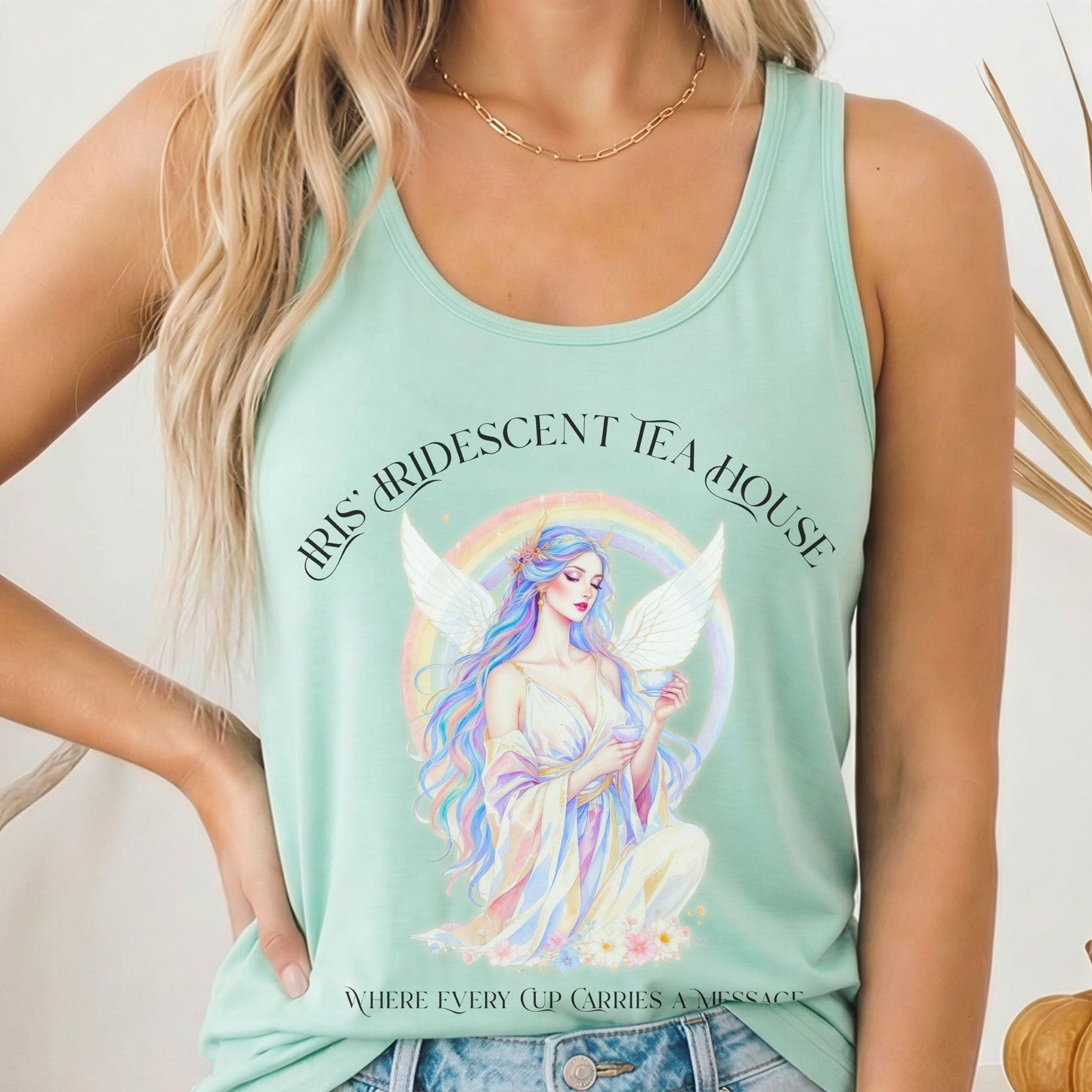 Tank Tops Solid Mint / XS Iris' Iridescent Tea House Angel Women's Lightweight Tank Top The Mystic Eden