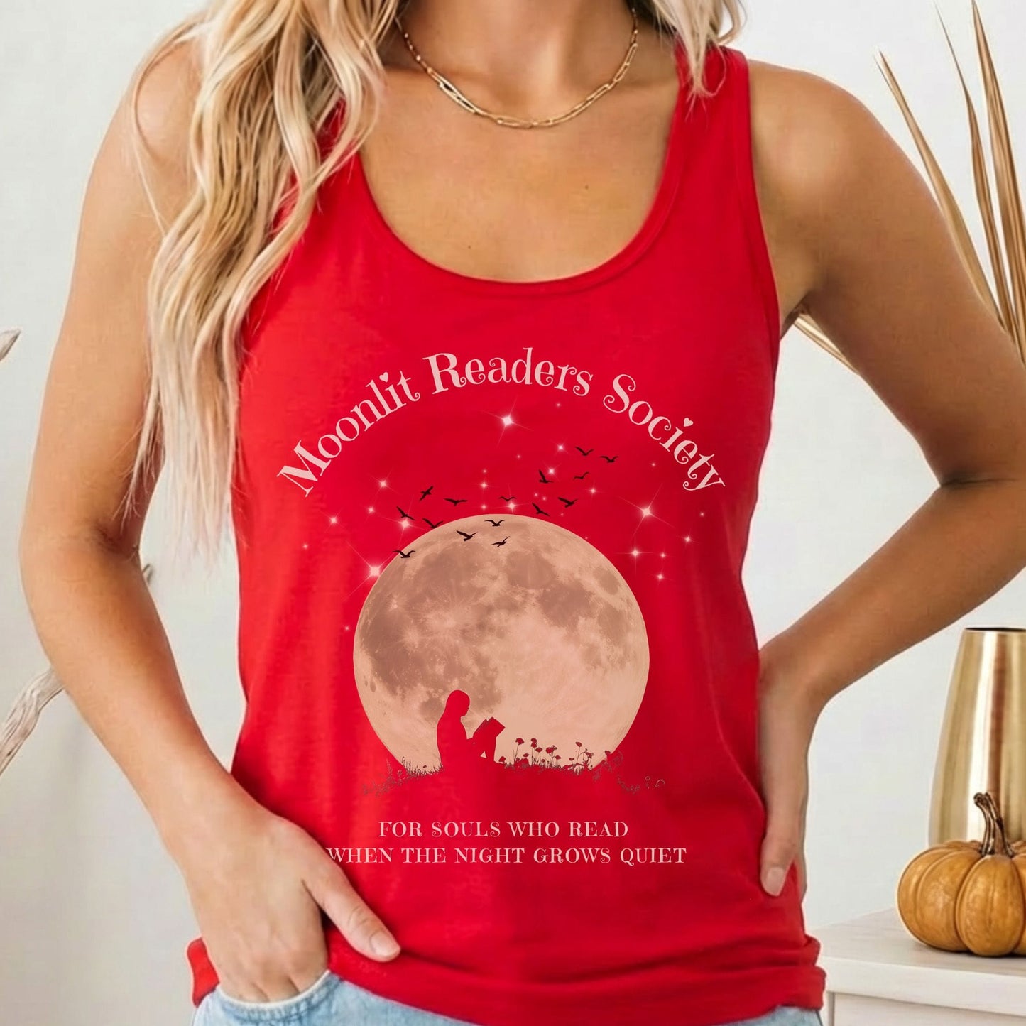 Tank Tops Solid Red / XS Moonlit Readers Society Enchanted Moon Scene Women's Lightweight Tank Top The Mystic Eden