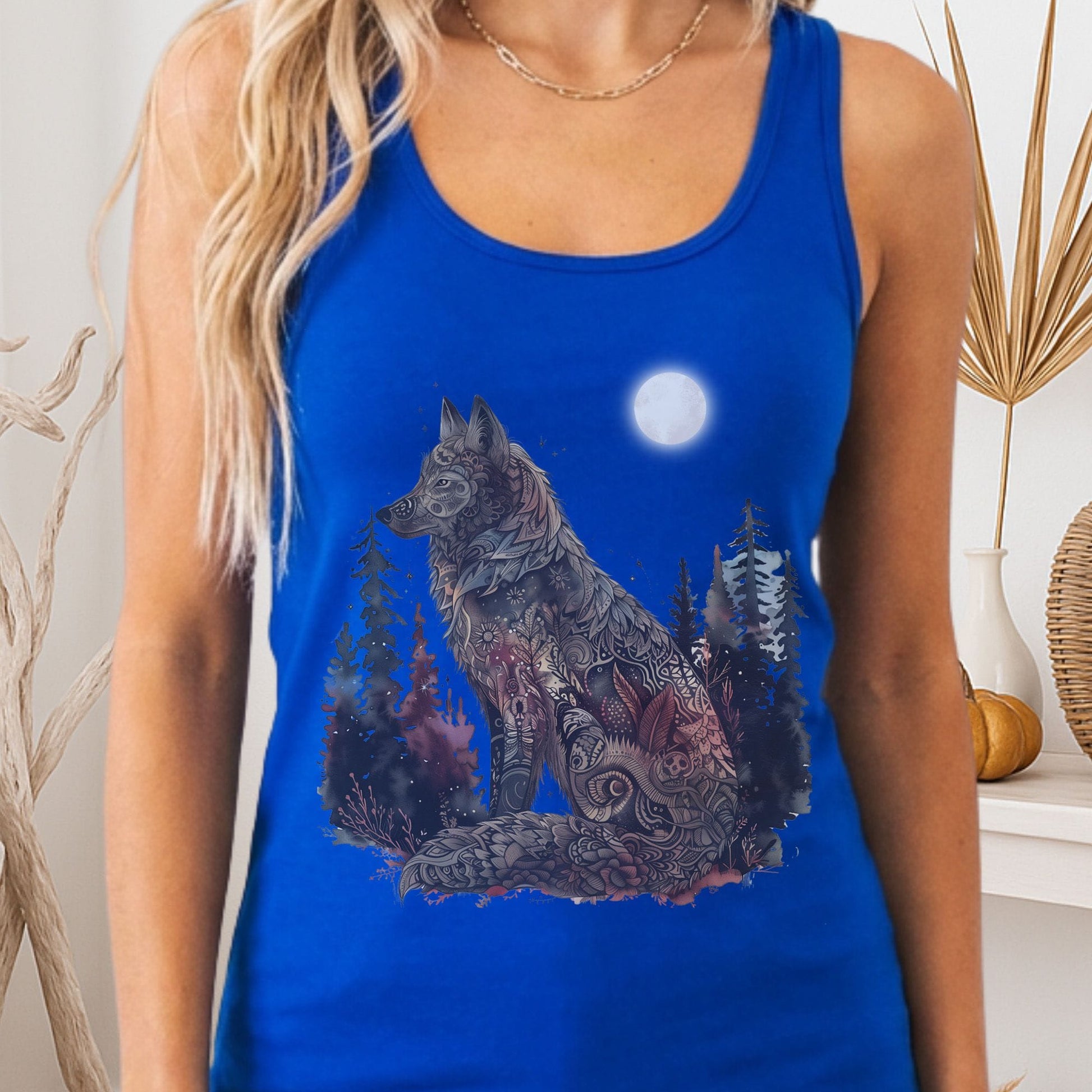 Tank Tops Solid Royal / XS Mystical Forest Wolf Under Moonlight Women's Lightweight Tank Top The Mystic Eden