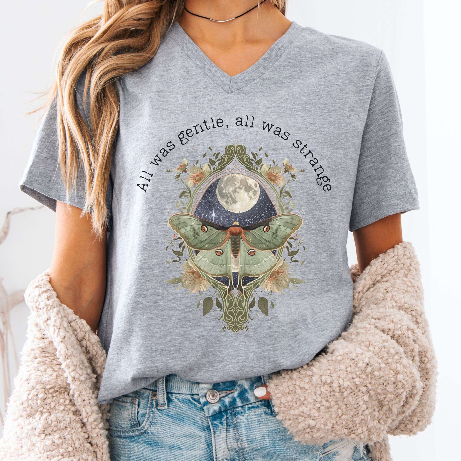 V-neck Athletic Heather / S All Was Gentle All Was Strange Edgar Allan Poe V-neck The Mystic Eden