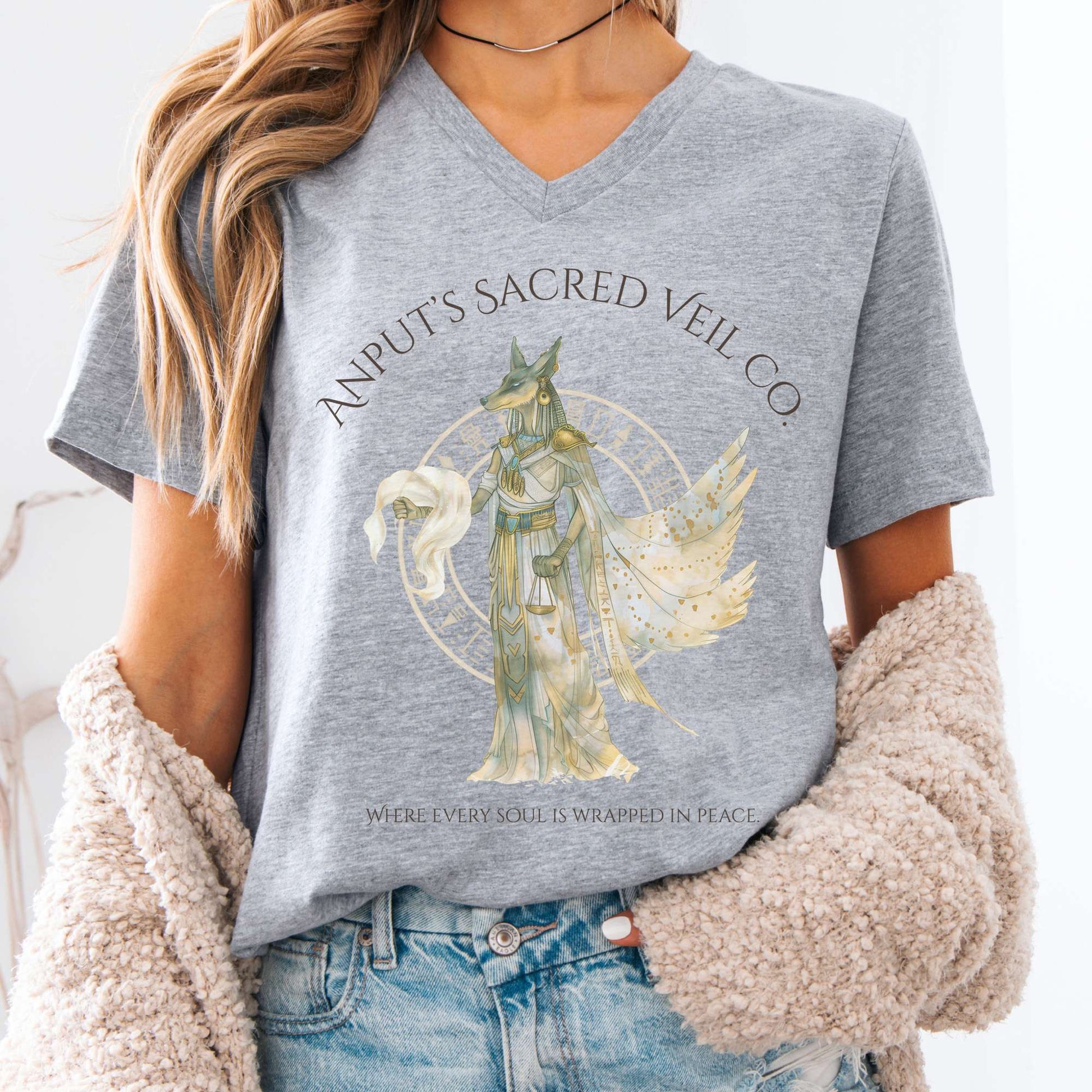 V-neck Athletic Heather / S Anput's Sacred Veil Co Egyptian Mythology V-Neck The Mystic Eden