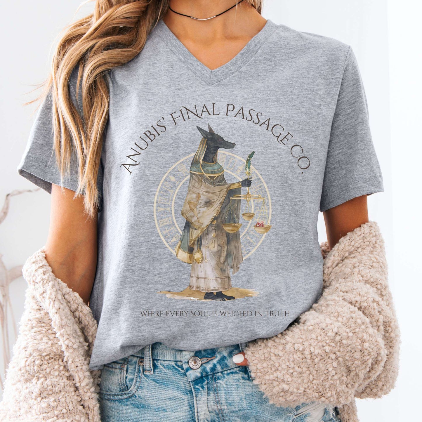 V-neck Athletic Heather / S Anubis' Final Passage Co Egyptian Mythology V-neck The Mystic Eden