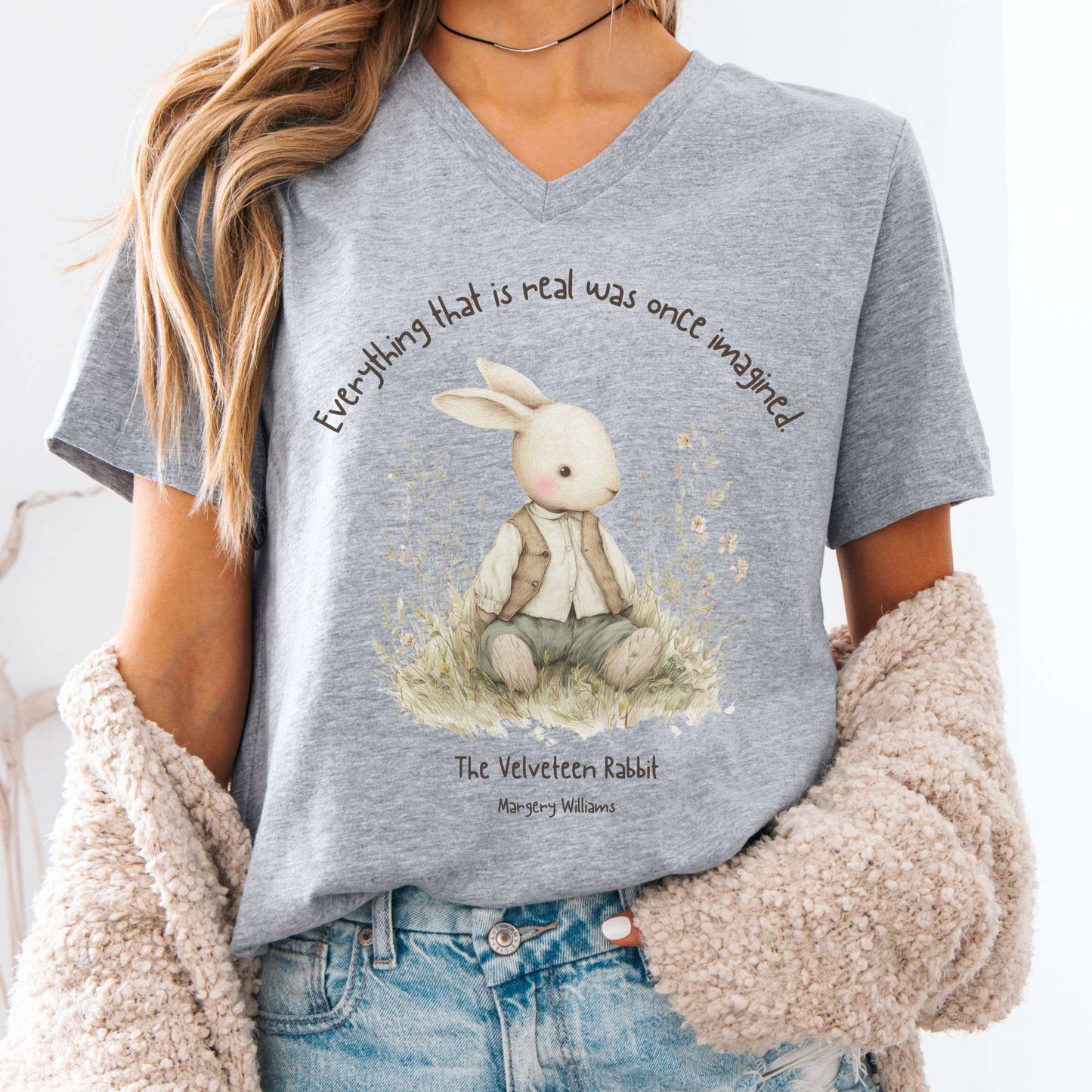 V-neck Athletic Heather / S Everything Real Was Once Imagined The Velveteen Rabbit V-neck The Mystic Eden